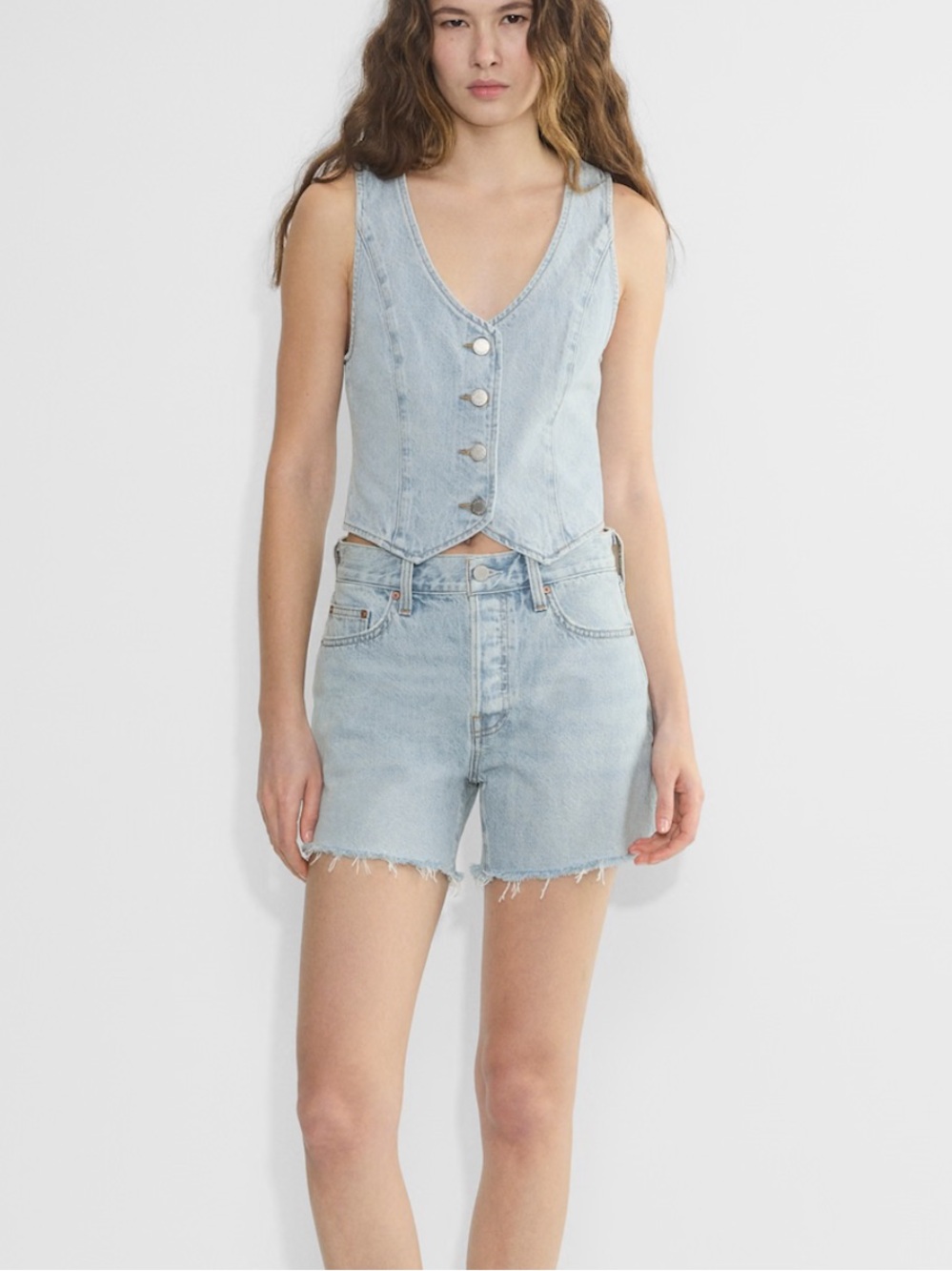 Aritzia Light Wash Denim Vest with Button Front